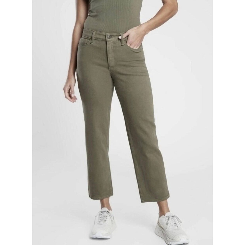 Athleta Flex Straight Crop Jean Denim Stretch Ankle Olive Green Size 6 Tall